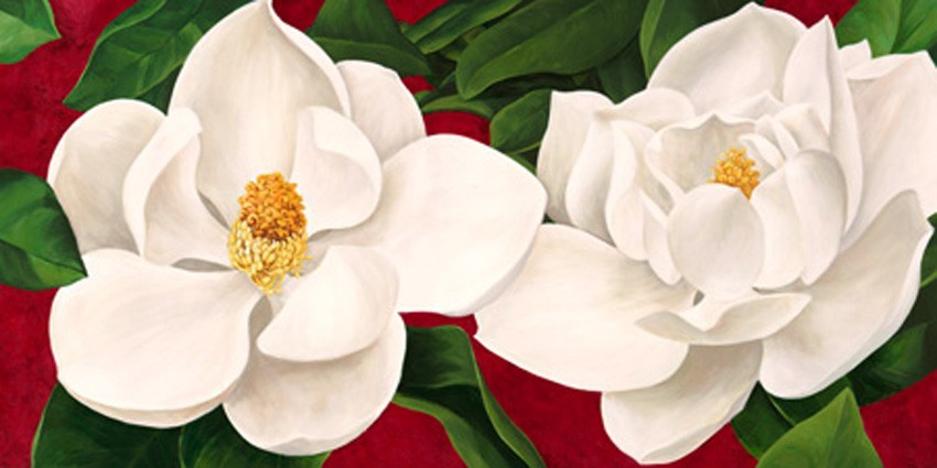▷ ESTUDIO DELIER  Cuadro flores magnolios verde agua